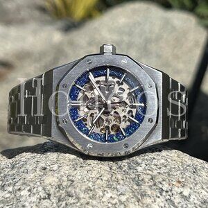 Custom Made Watch NH70 Automatic Movement Silver Case Royal Oak Sky Night